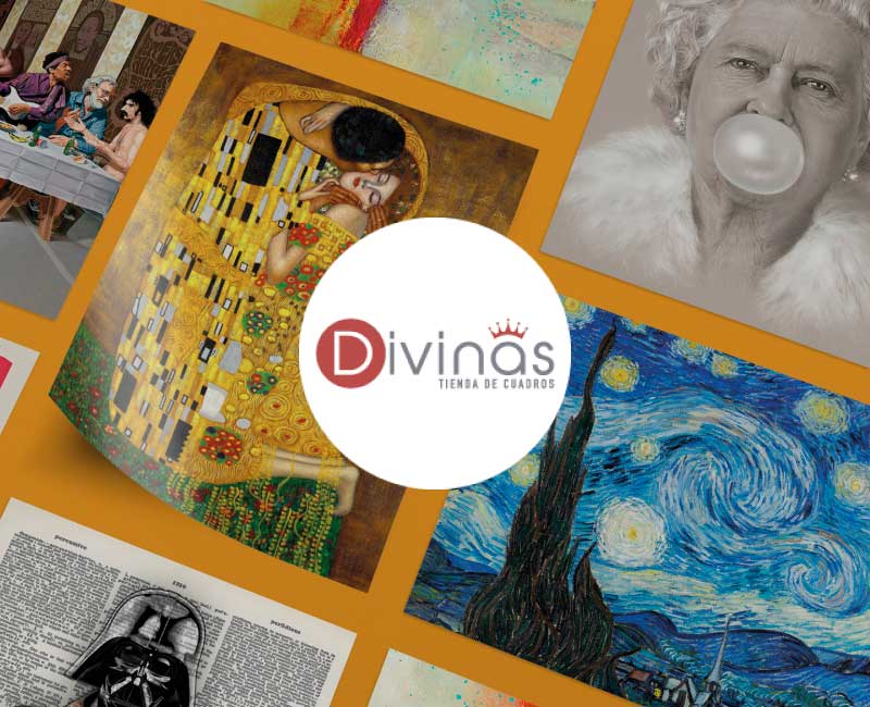 Imagen principal de Divinas Tienda de Cuadros en Bodega Italia, con set de cuadros abstractos enmarcados sobre muro gris en living moderno